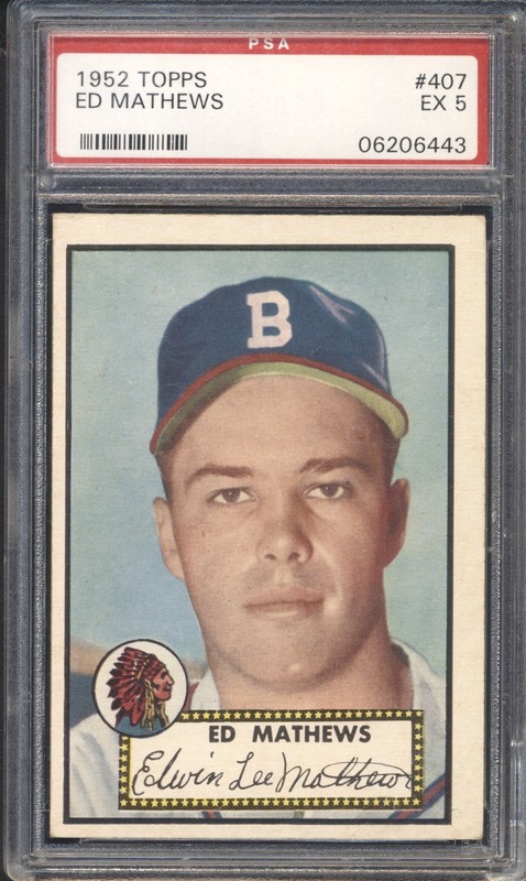 1952 Topps Baseball Eddie Mathews ROOKIE #407 PSA 5 BRAVES EX HOF  ( SET BREAK )