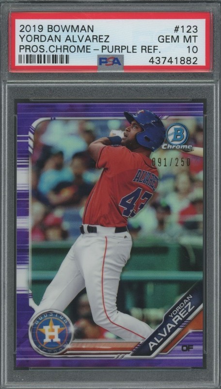 Yordan Alvarez 2019 Bowman Chrome RC #123 "Purple Refractor" - PSA 10 - GEM MINT