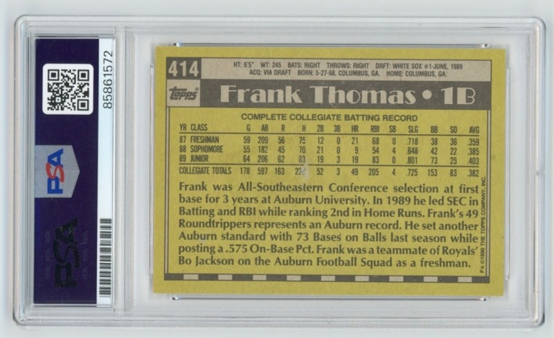 FRANK THOMAS Signed 1990 Topps Baseball ROOKIE CARD #414 + PSA  Auto 61572 view 2