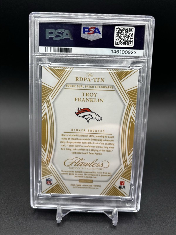 2024 Panini Flawless Rookie Dual Patch Auto Silver /20 PSA 10 POP 2 view 2