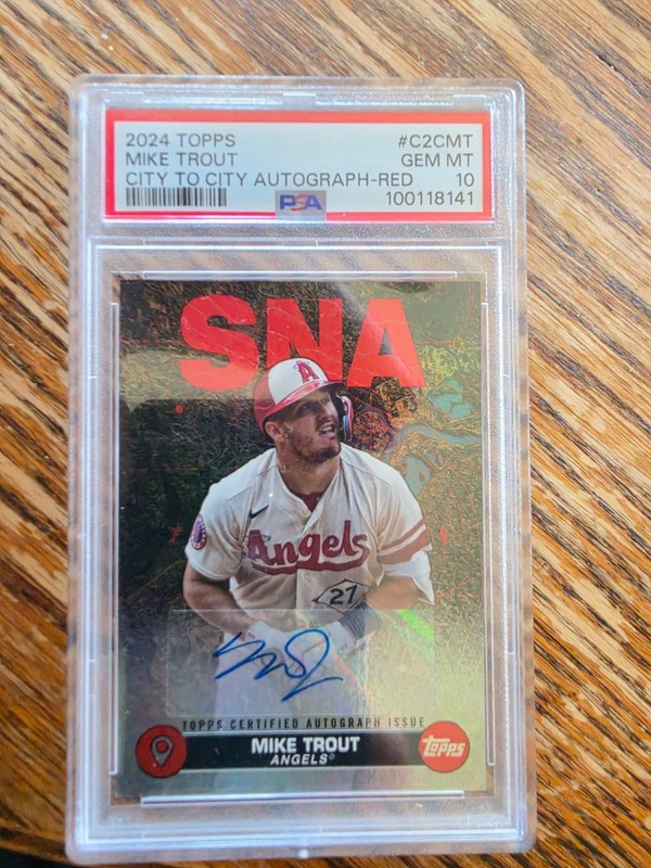 2024 topps mike trout city to city auto - red psa 10