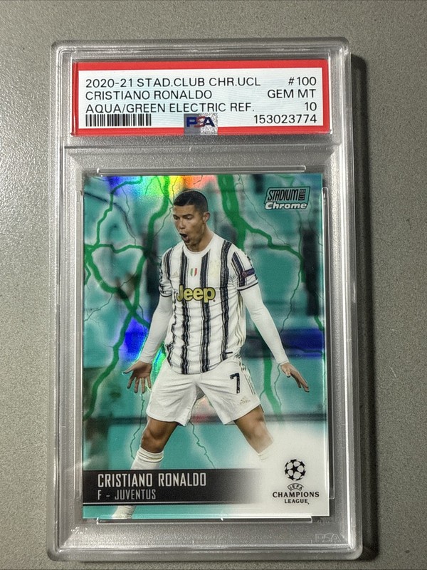 2020 Stadium Club Chrome Aqua/Green Electric /150 Cristiano Ronaldo PSA 10