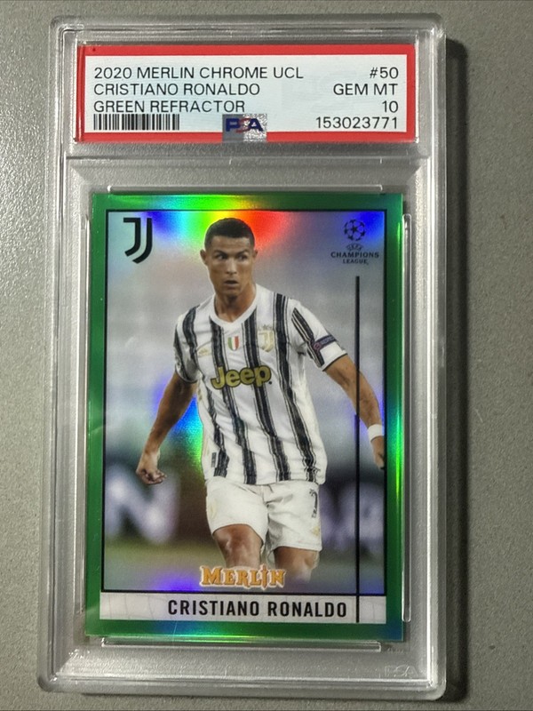 2020 Merlin Chrome UCL Green Refractor /99 Cristiano Ronaldo #50 PSA 10