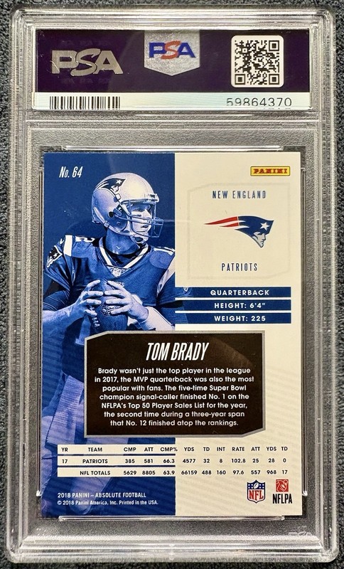 2018 Panini Absolute #64 Tom Brady PSA 9 Spectrum Blue view 2