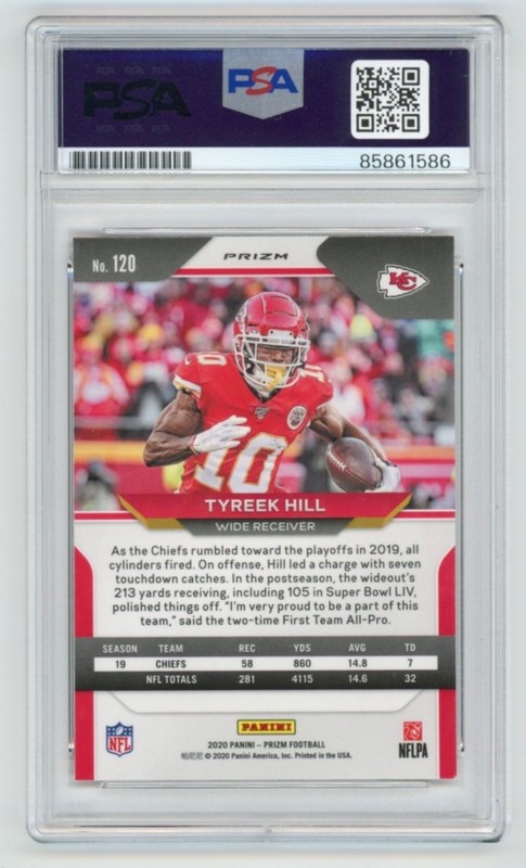 TYREEK HILL Chiefs Signed 2020 Panini Prizm RED ICE Football Card PSA Auto view 2
