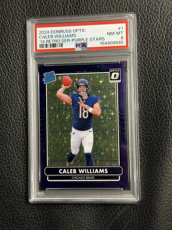 2024 Optic Caleb Williams Rated Rookie Retro Purple Stars /25 PSA 8 Bears RC