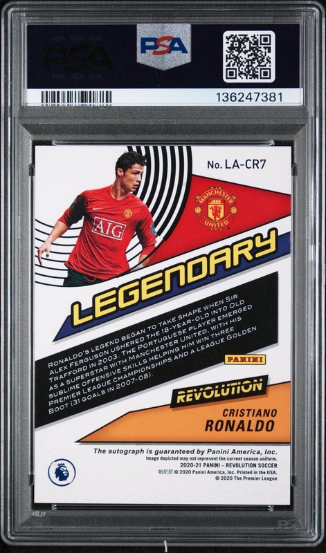 2020 Panini Revolution EPL Cristiano Ronaldo Legendary Auto #CR7 PSA 8 view 2