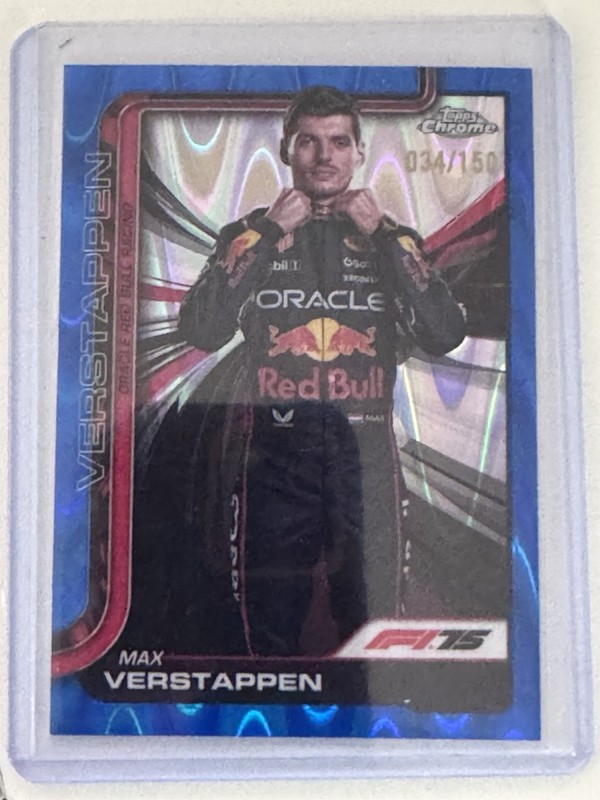 Max Verstappen 2025 Topps Chrome F1 Blue Refractor 034/150