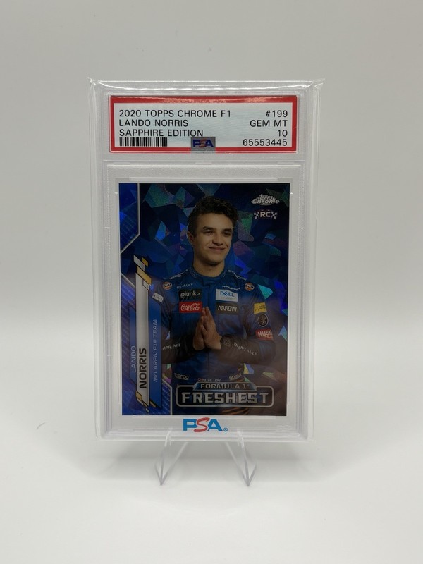 2020 Topps Chrome Sapphire Formula 1 F1 Freshest Lando Norris #199 Rookie PSA 10 view 1