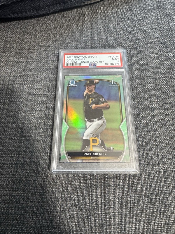 Topps 2023 Bowman Draft Paul Skenes 1st Bowman Lunar Glow Refract #BDC-14 PSA 9 view 2