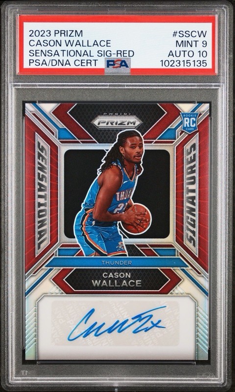 2023-24 Prizm Signatures #SS-CW - CASON WALLACE Rookie RED RC AUTO - PSA 10/9