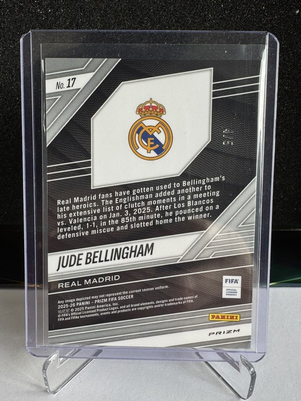 2025-26 Panini Prizm FIFA Soccer Jude Bellingham Fearless Blue Shimmer 4/5 view 2