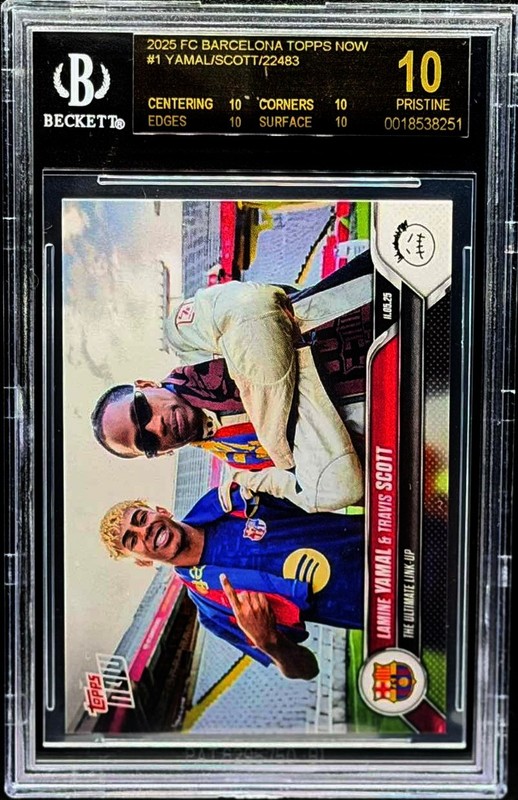 2025 Topps Now Lamine Yamal & Travis Scott FC Barcelona BGS 10 BL BLACK LABEL