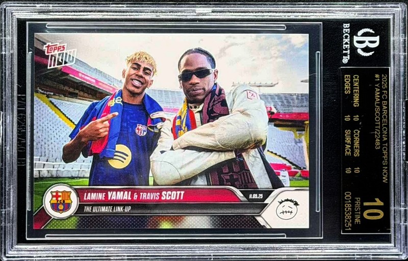 2025 Topps Now Lamine Yamal & Travis Scott FC Barcelona BGS 10 BL BLACK LABEL view 2