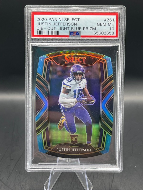 JUSTIN JEFFERSON JJ 2020 SELECT BLUE DIE CUT PRIZM 261 RC ROOKIE PSA 10 VIKINGS