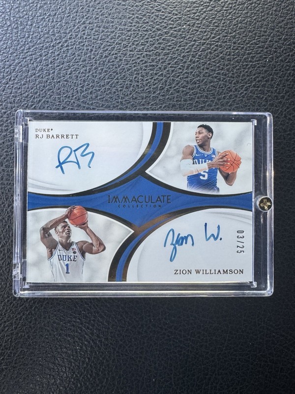 Zion Williamson & RJ Barrett RC 2019-20 Panini Immaculate Dual Auto #03/25