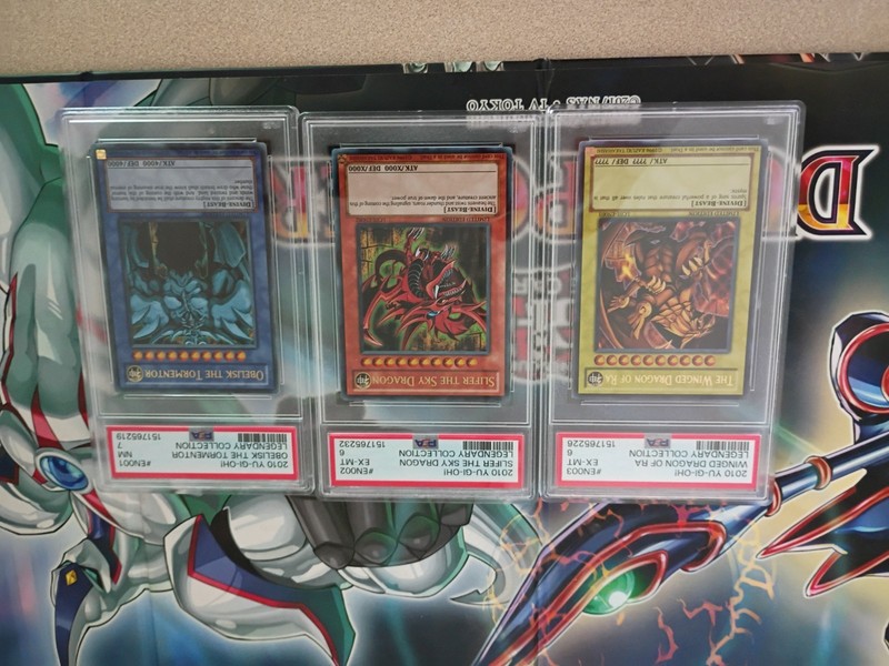 Yu-Gi-Oh Obelisk, Slifer, Ra LC01 EN001 EN002 EN003 Legendary Collection Set PSA