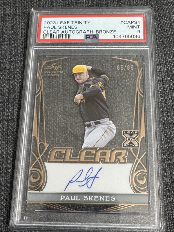 PAUL SKENES 2023 PSA 9 RC Auto Leaf Trinity Clear Autographs "Bronze" #64 of 99