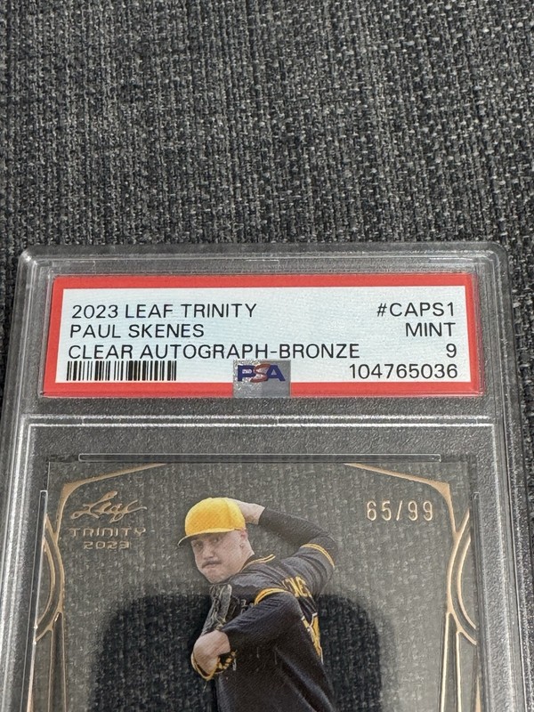 PAUL SKENES 2023 PSA 9 RC Auto Leaf Trinity Clear Autographs "Bronze" #64 of 99 view 2