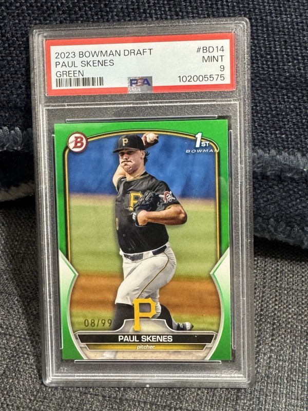 2023 Bowman Draft Paul Skenes 1st Green # 08/99  Graded PSA 9 Rookie, CY young