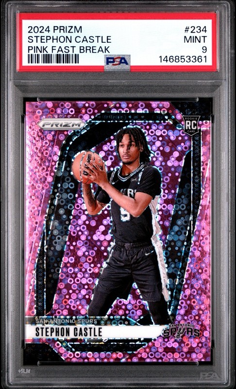 2024 Prizm Stephon Castle Pink Fast Break Rookie /50 PSA 9 No. 234 Spurs