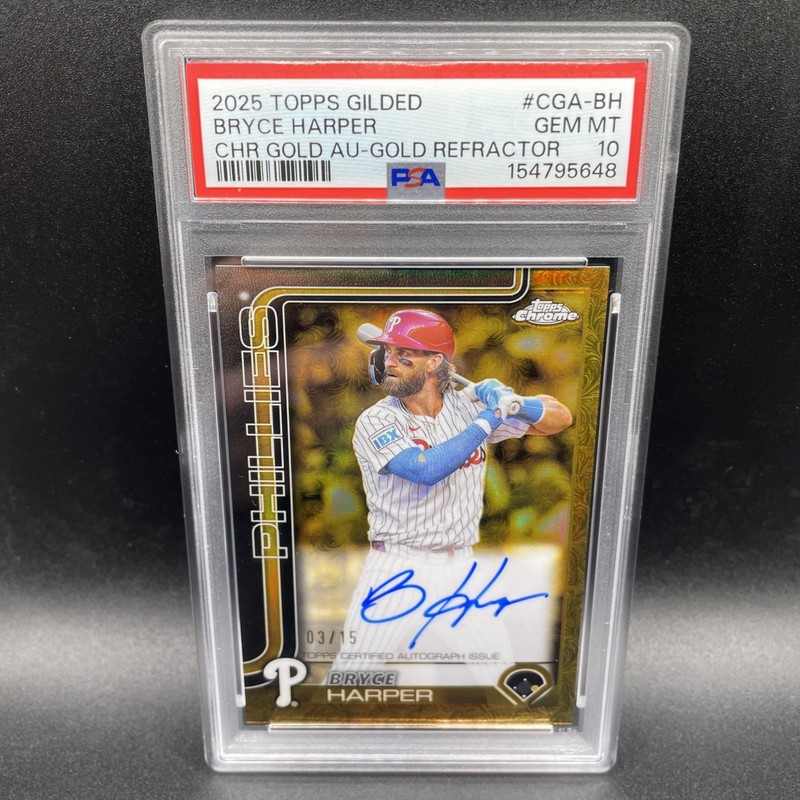 2025 Topps Chrome Gilded Bryce Harper Gold Refractor Auto 03/15 Jersey # Match