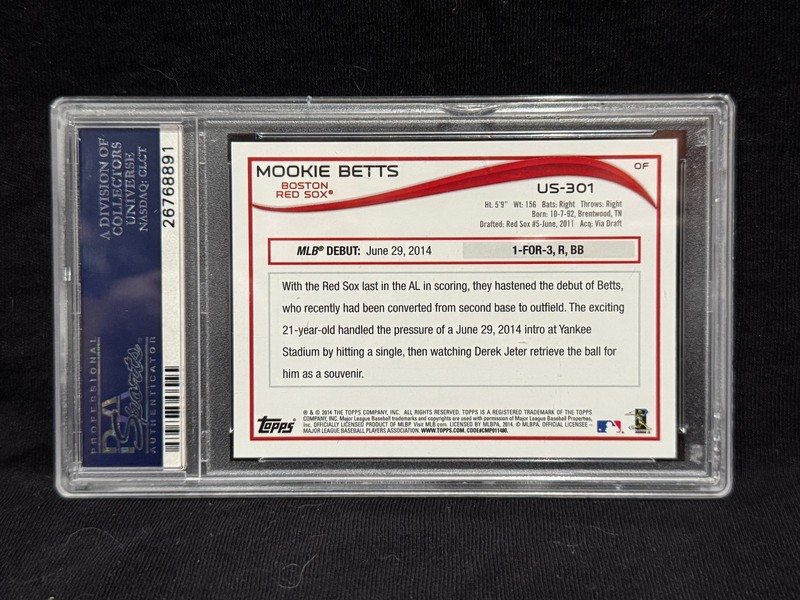 MOOKIE BETTS RED SOX DODGERS 2014 TOPPS UPDATE ROOKIE CARD US301 GEM MINT PSA 10 view 2