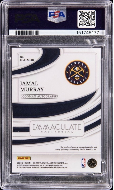 2023-24 Panini Immaculate Jamal Murray Logoman Autographs Patch Auto 1/1 PSA 9 view 2
