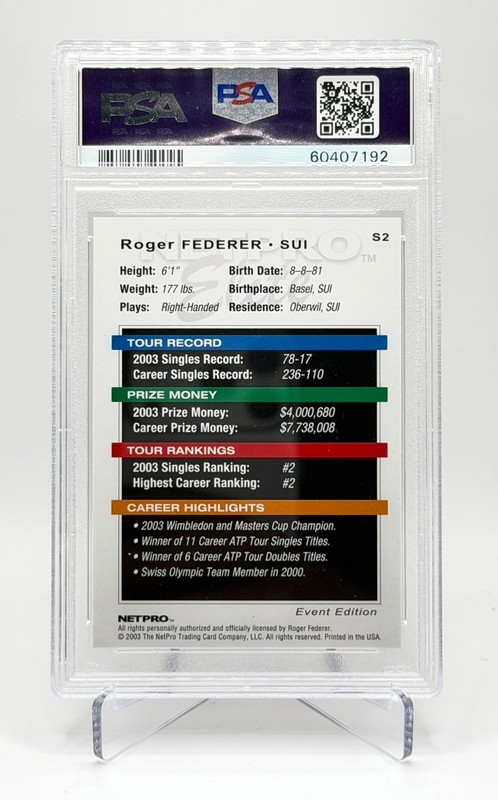 2003 Netpro Elite Event Starter Roger Federer #S2 PSA 10 GEM MINT Rookie RC GOAT view 2