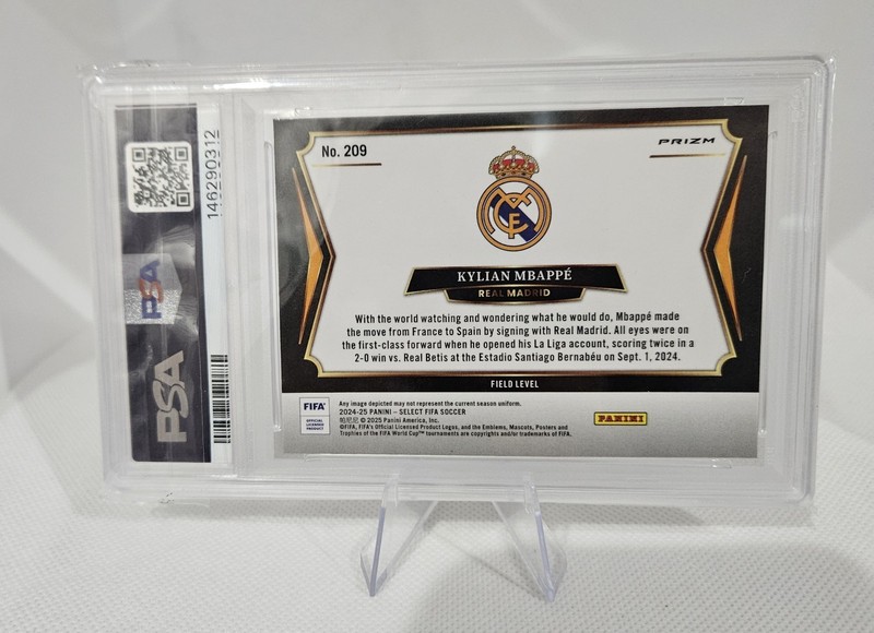 2024-25 Panini Select FIFA #209 Kylian Mbappe ICE PSA 10 view 2