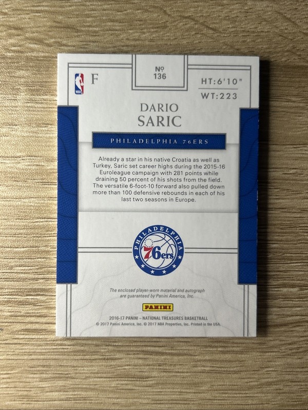 Dario Saric 2016-17 Panini National Treasures #136 TRUE Rookie Patch Auto /99 view 2