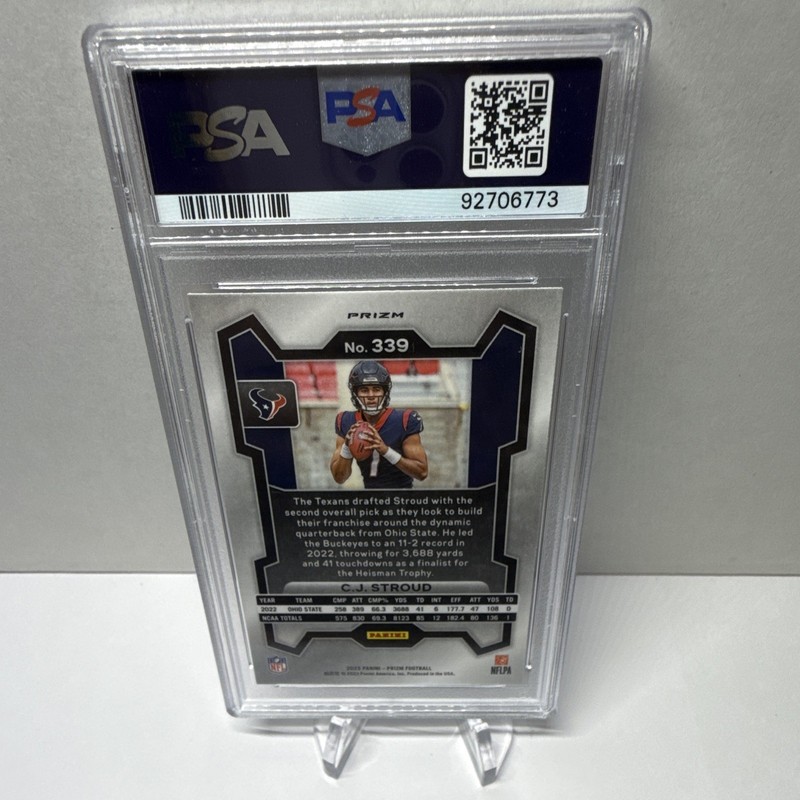 2023 Panini Prizm Rookies C.J. Stroud Green Prizm #339 (RC) PSA 9 Texans view 2