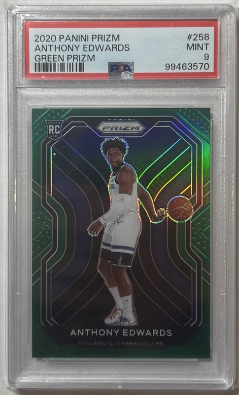 2020 PANINI PRIZM GREEN PRIZM #258 ANTHONY EDWARDS ROOKIE RC PSA 9