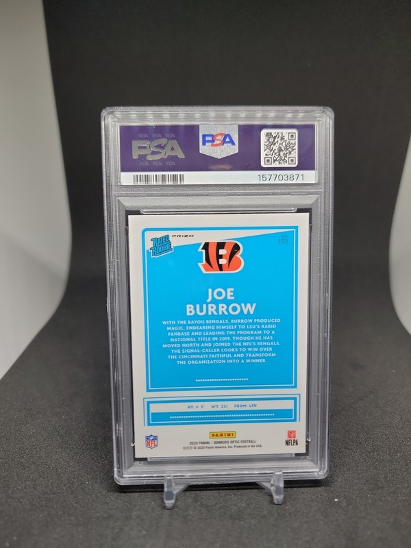 2020 Panini Donruss Optic - Rated Rookies Joe Burrow #151 Holo Prizm (RC) psa 8 view 2