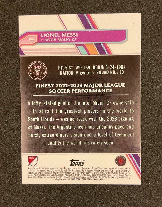 2023 Topps Finest MLS - Lionel Messi #1 view 2