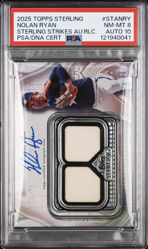 Pop 1!!🔥 2025 Topps Sterling Strikes Nolan Ryan GU Patch /25 PSA 8, Auto 10