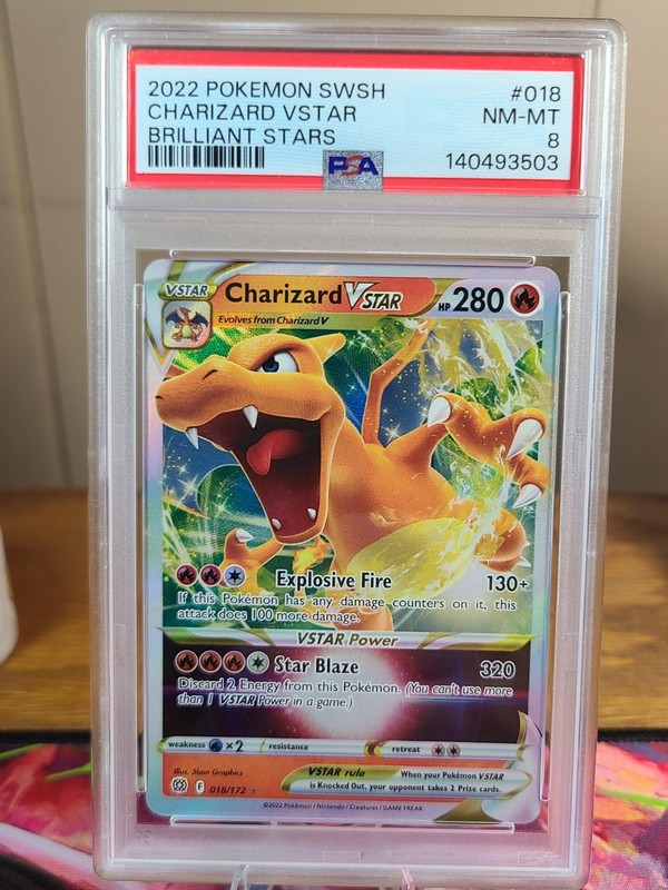 2022 Pokemon Sword & Shield CHARIZARD VSTAR Brilliant Stars #018 Card PSA 8 SWSH