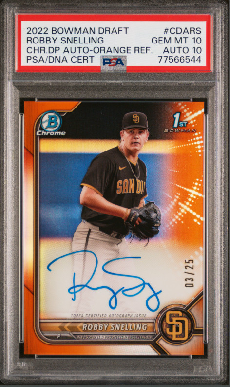 2022 BOWMAN DRAFT CHROME 1ST AUTO #CDARS ROBBY SNELLING ORANGE /25 PSA 10/10