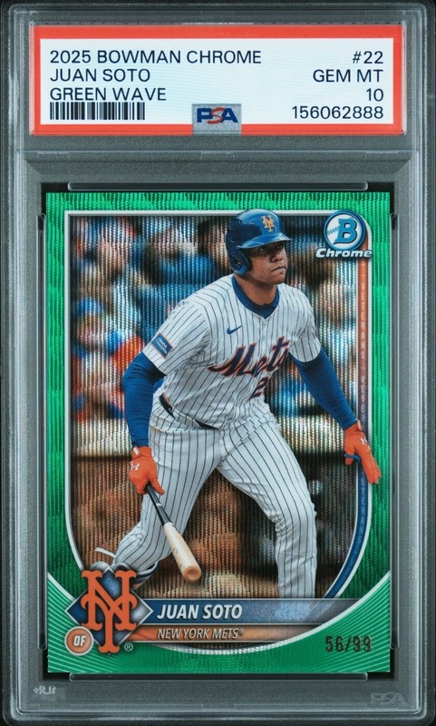 Juan Soto 2025 Bowman Chrome /99 Green Wave #22 Mets PSA 10