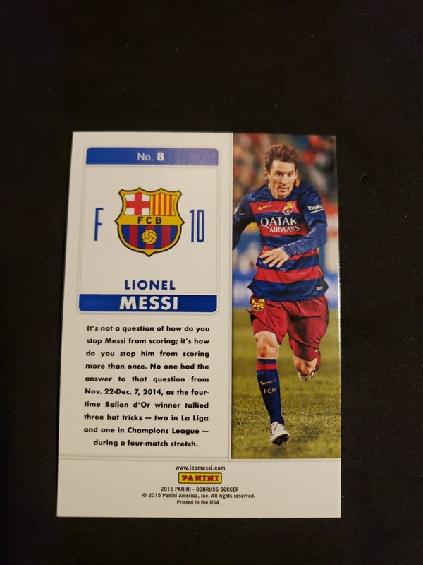 2015 Panini Donruss Soccer Lionel Messi Fantastic Finishers #8 view 2