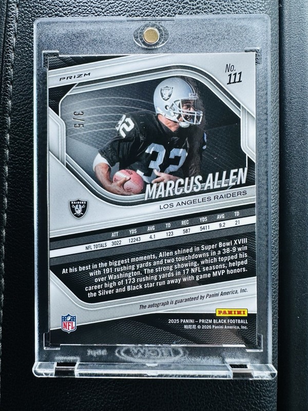 2025-2026 Prizm Black Marcus Allen Gold Vinyl Auto /5 Raiders NFL Legend view 2