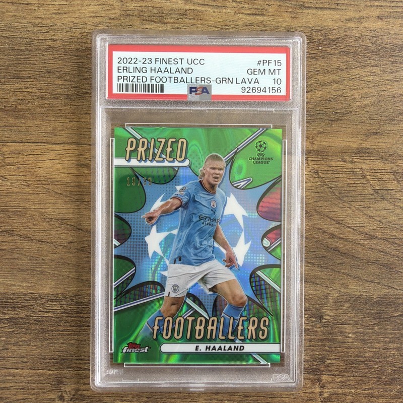 2022-23 Topps Finest Prized Footballers Erling Haaland Green Lava Refractor /99
