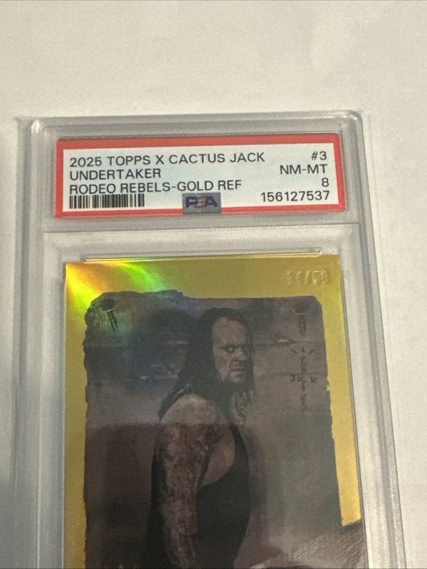 2025 Topps Chrome WWE x Cactus Jack Rodeo Rebels Undertaker Gold /50 PSA 8 view 2