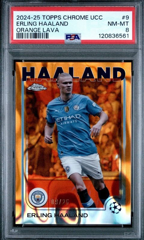 2024 ERLING HAALAND PSA 8 TOPPS CHROME UCC ORANGE LAVA NORWAY /25 