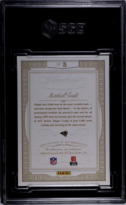 2014 Panini Flawless Marshall FAULK 1/1 game used jersey Patch auto HOF view 2