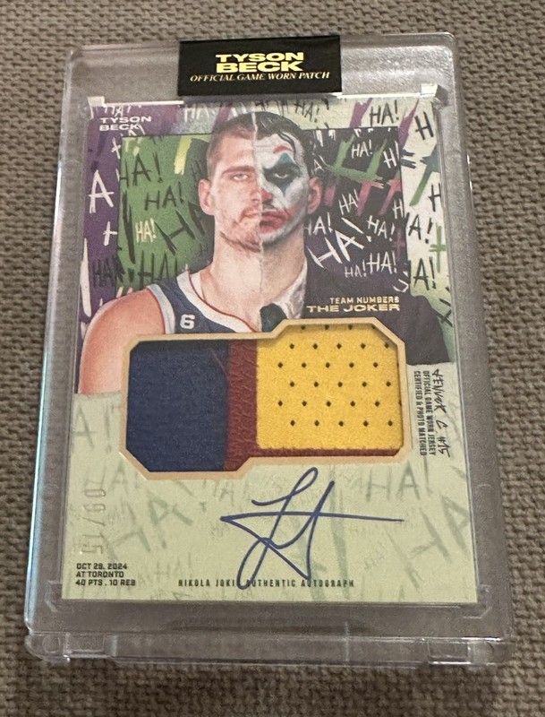 2025 Tyson Beck NIKOLA JOKIC THE JOKER GAME USED NUMBER 3 COLOR PATCH AUTO 9/15