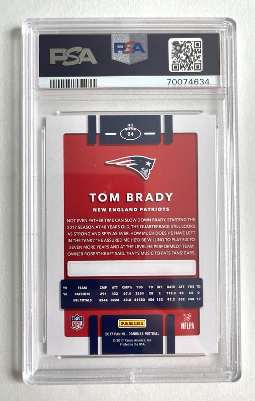 PSA 10 2017 Panini Donruss Tom Brady #64 New England Patriots view 2