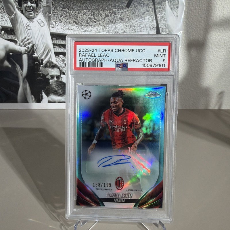 2023-24 Topps Chrome UCC Rafael Leao Auto- Aqua Refractor /199 Psa 9