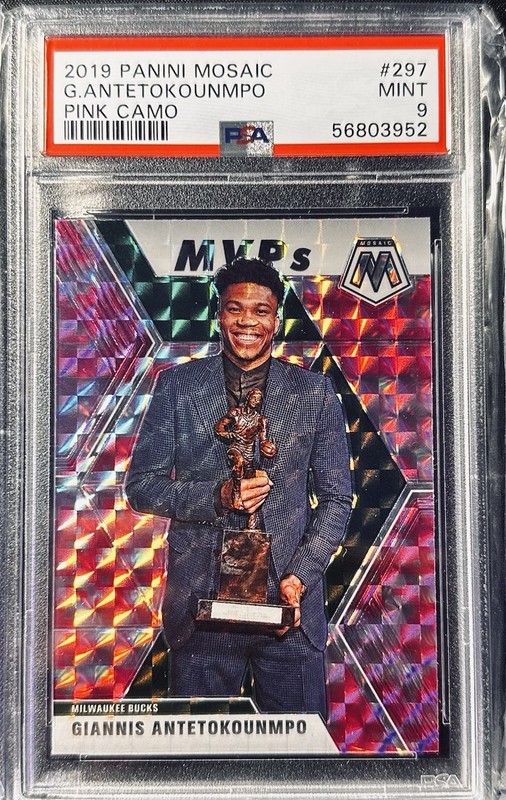 Panini 2019-20 Mosaic MVPs Giannis Antetokounmpo #297 Pink Camo Prizm PSA 10