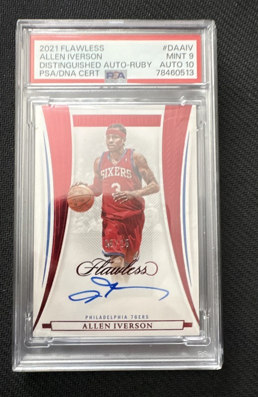 2021 Flawless Allen Iverson Distinguished Auto Ruby Dual PSA Grade 9 auto 10 /15